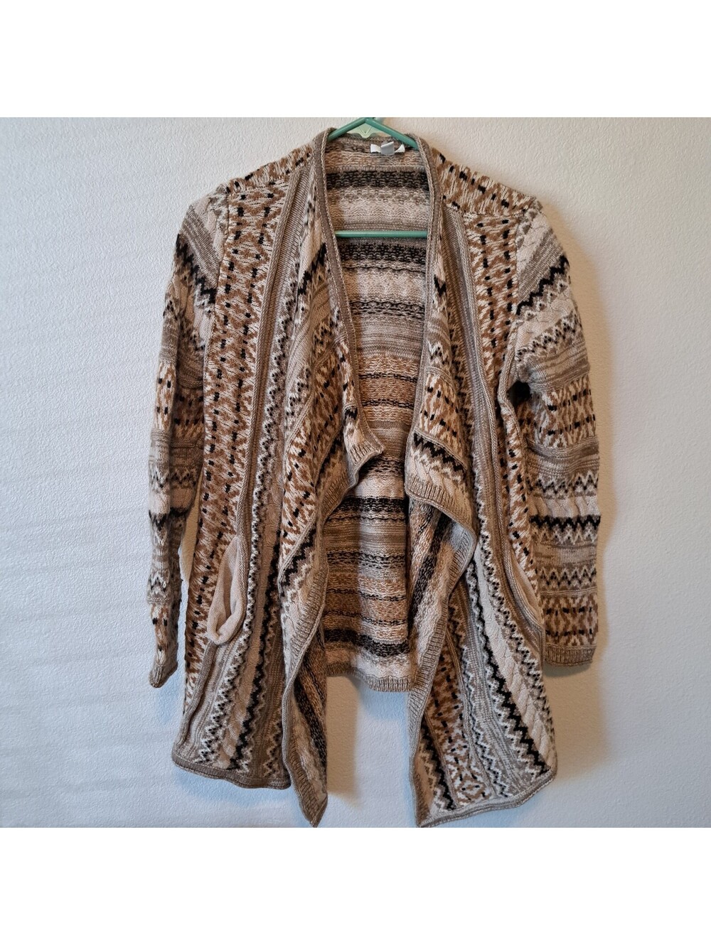 J Jill Cozy Women's XS Knit Open Front Cardigan Sweater with Pockets Brown Beige